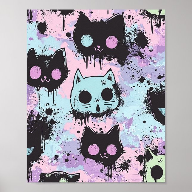 Affiche Cute Kawaii Pastel Goth Chat Déplaisant (Devant)