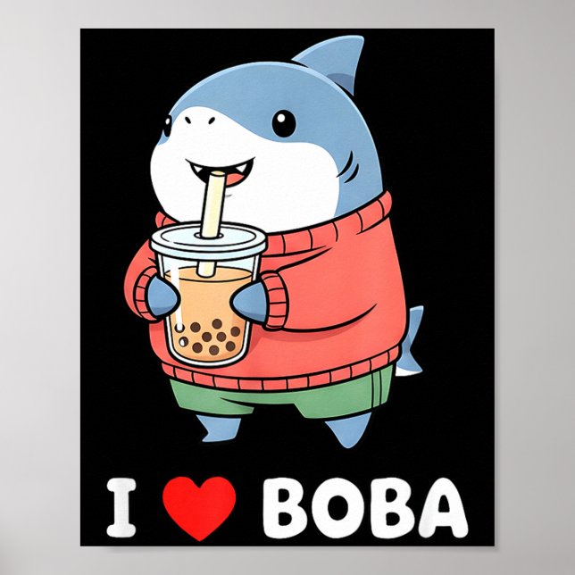 Affiche Cute Kawaii Shark Boba Tea Funny Bubble Tea Lover  (Devant)