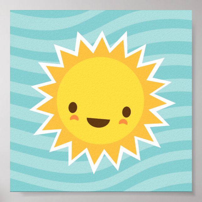 Affiche Cute kawaii sun cartoon character on blue kids (Devant)