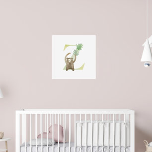 Affiche Cute Kids Animal MONKEY Monogram Z Nursery