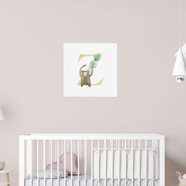 Affiche Cute Kids Animal MONKEY Monogram Z Nursery (Pépinière 2)