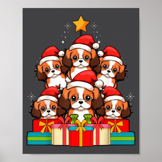 Affiche Cute King Charles Cavalier Le Dog Christmas Tree X (Devant)