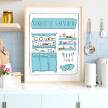 Affiche Cute Kitchen Playful Drawing Personalized Name<br><div class="desc">Cute Kitchen Playful Drawing Personalized Name Poster</div>