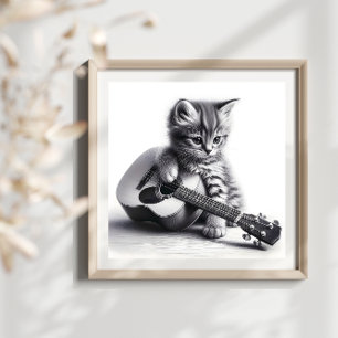 Affiche Cute Kitten avec pochoir de guitare acoustique Por
