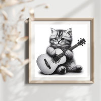 Cute Kitten avec pochoir de guitare acoustique Por