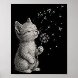 Affiche Cute Kitten Dandelion Flower Chat Laisser Aller Mo