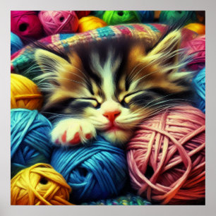 Affiche Cute Kitten Dormir sous une couverture