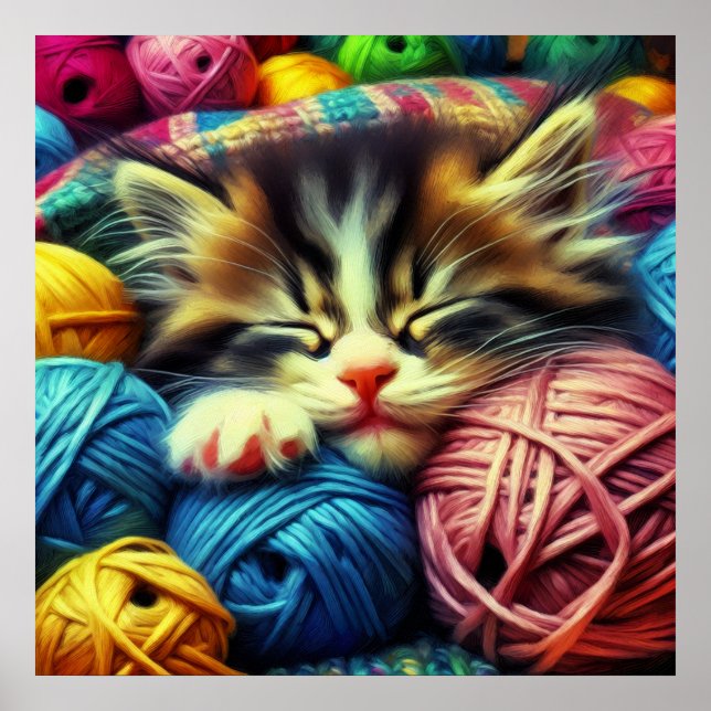 Affiche Cute Kitten Dormir sous une couverture (Devant)