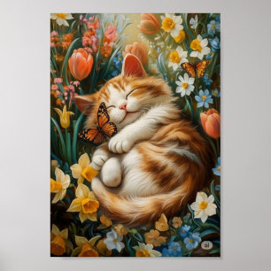 Affiche Cute Kitten en Fleurs de Printemps - Jour de Chat 