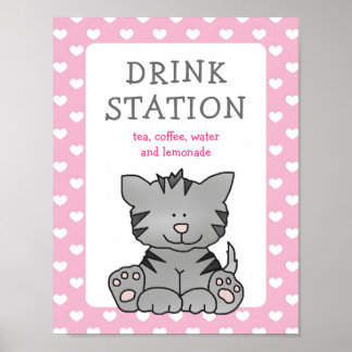 Affiche Cute Kitten et Hearts Boisson Station Baby shower