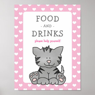Affiche Cute Kitten et les coeurs Baby shower de nourritur