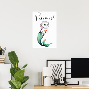 Affiche Cute Kitten Purrmaid - Fun Mermaid Design de chat