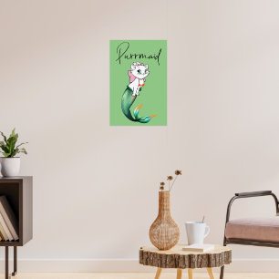 Affiche Cute Kitten Purrmaid - Fun Mermaid Design de chat