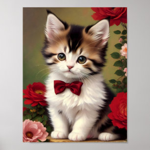 Affiche Cute Kitten Wearing a Red Bow