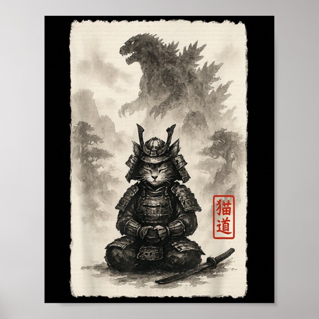 Affiche Cute Kitty Catzilla Angry Kaiju Anime Chat Monster (Devant)