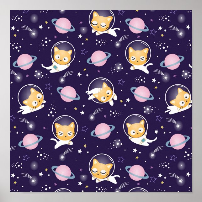 Affiche Cute Kitty Chat Astronauts Motif (Devant)