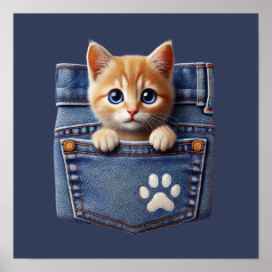 Affiche Cute Kitty Chat dans la poche Denim