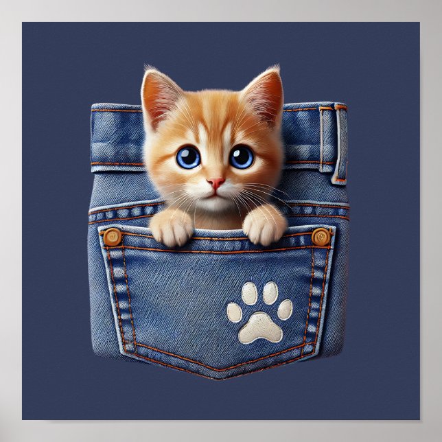 Affiche Cute Kitty Chat dans la poche Denim (Devant)