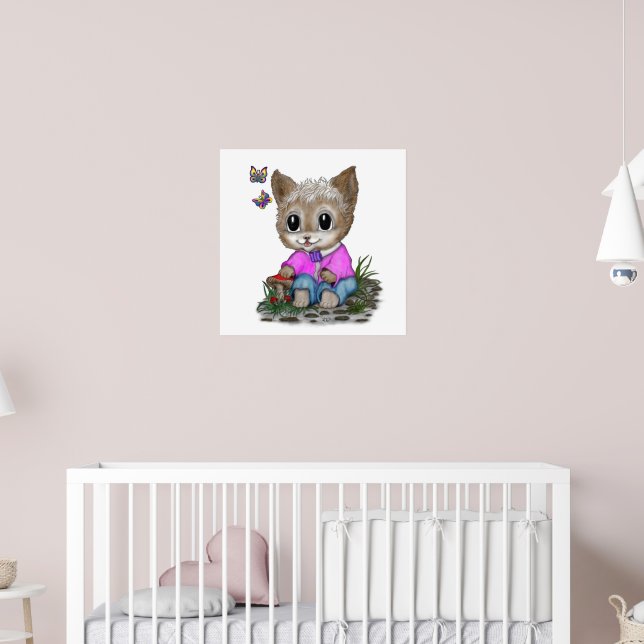 Affiche Cute Kitty Chat et Papillon (Pépinière 2)