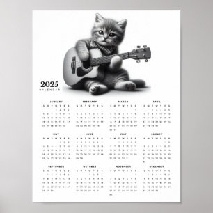 Affiche Cute Kitty Chat Guitariste dans Bow Cravate 2025 C