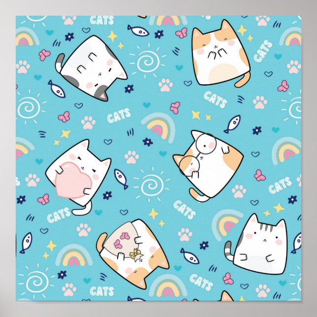 Affiche Cute Kitty Chat Motif Whimsical (Devant)
