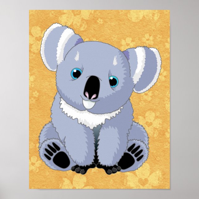 Affiche Cute Koala avec Arrière - plan floral (Devant)
