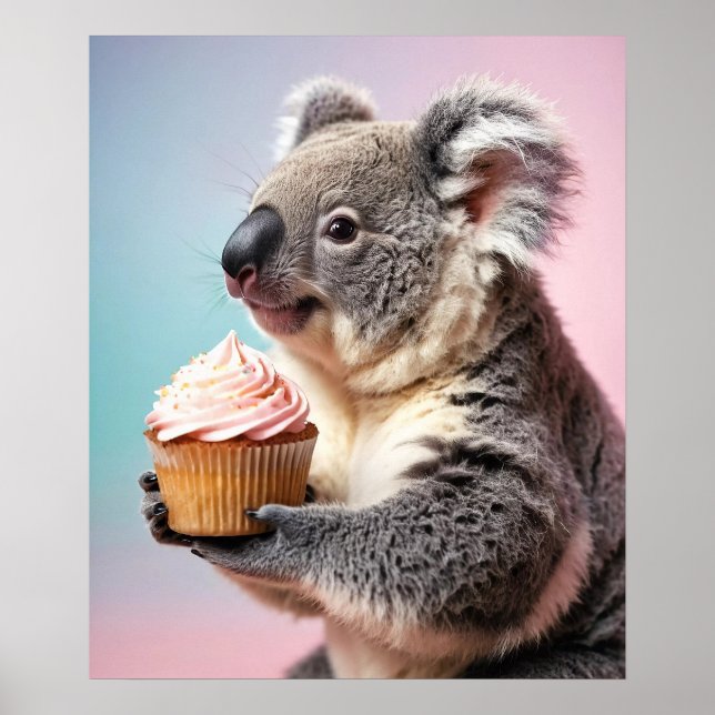 Affiche Cute Koala Avec Cupcake Pastel Gradient (Devant)
