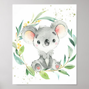 Affiche Cute Koala Eucalyptus Vert Enfants Mur Art