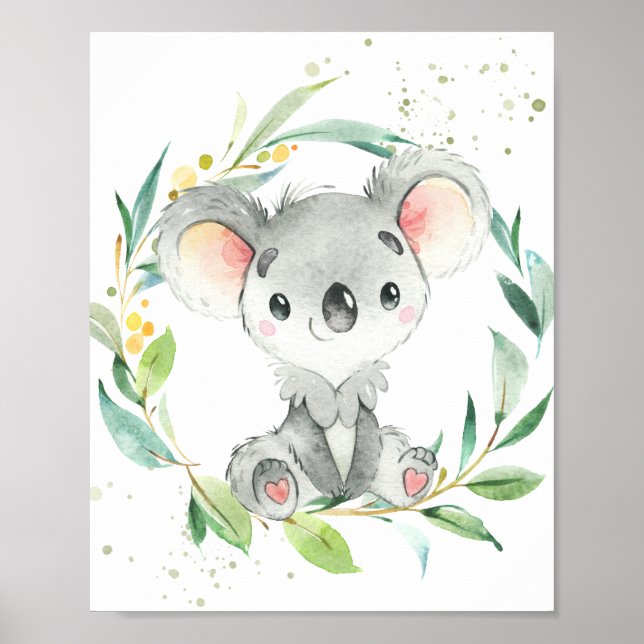 Affiche Cute Koala Eucalyptus Vert Enfants Mur Art (Devant)