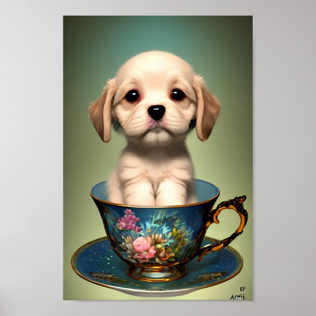 Affiche Cute Labrador Puppy dans une Tea-up (Devant)
