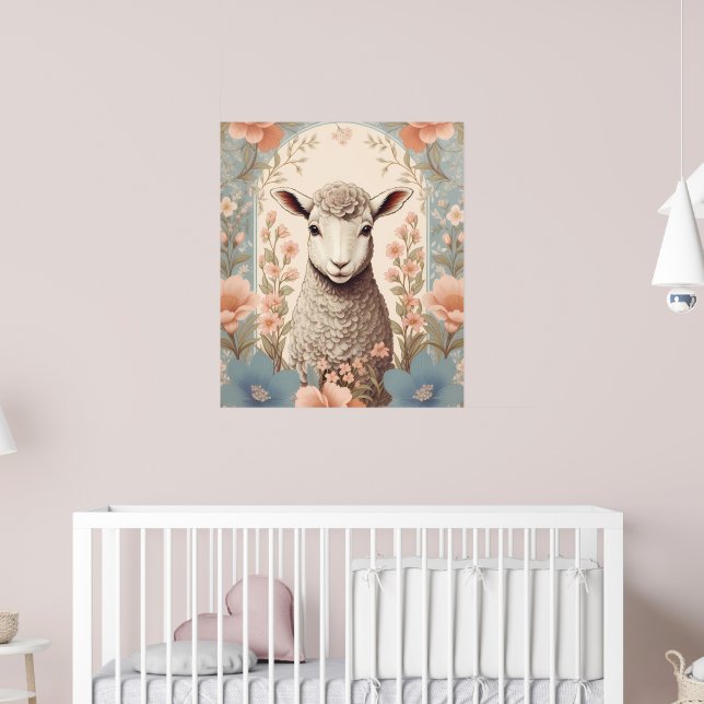 Affiche Cute Lamb Delicate Pastel Floral (Pépinière 2)