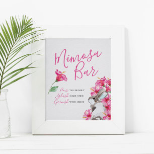 Affiche Cute lapin et Fleur Rose Bar Mimosa