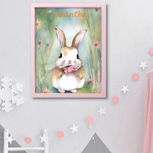 Affiche Cute Lapin Lapin Pastel Aquarelle Fleurs de printe