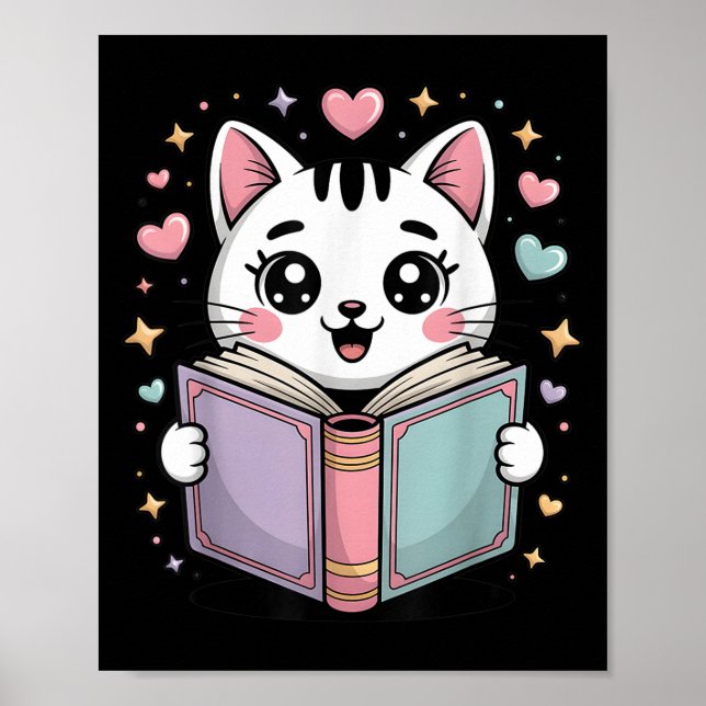 Affiche Cute Lecture Chat Livre Lover Professeur Bibliothé (Devant)