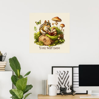 Affiche Cute lecture nook bois animaux personnalisables
