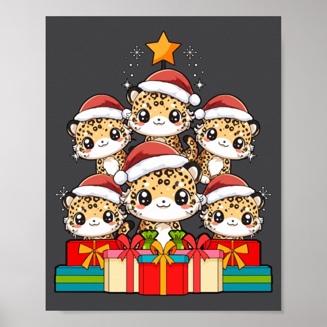 Affiche Cute Leopard Gecko Le Lizard Christmas Tree Xmas H (Devant)
