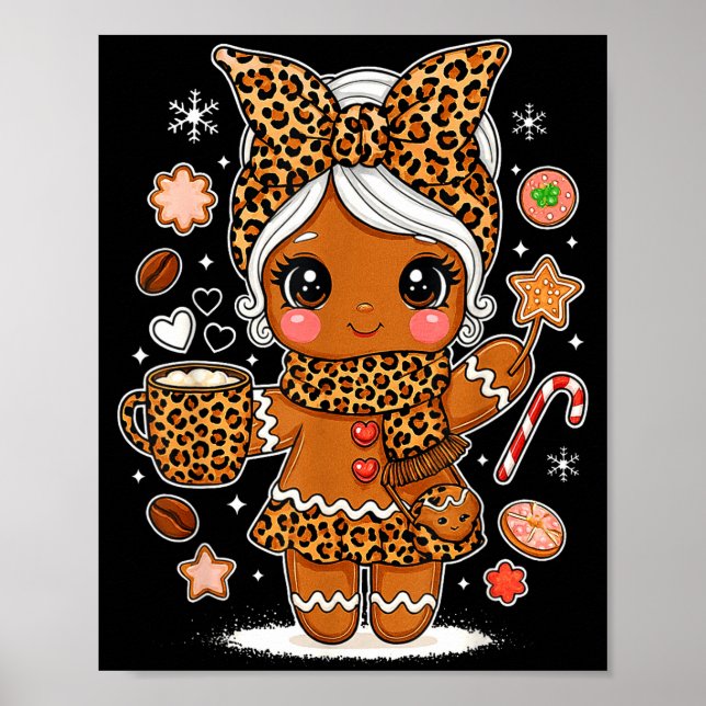 Affiche Cute Leopard Gingerbread Girl Coquette Bow Holiday (Devant)