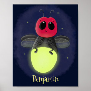 Affiche Cute lightning bug firefly cartoon illustration