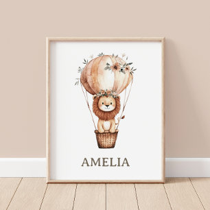 Affiche Cute Lion Hot Air Balloon Boho Baby Nursery Mur