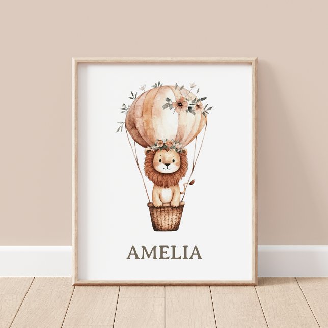 Affiche Cute Lion Hot Air Balloon Boho Baby Nursery Mur (Créateur téléchargé)