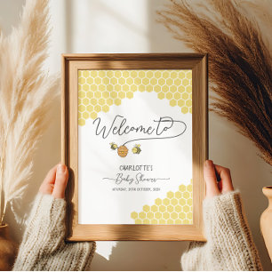 Affiche Cute Little Bees Honeycomb Baby shower Bienvenue