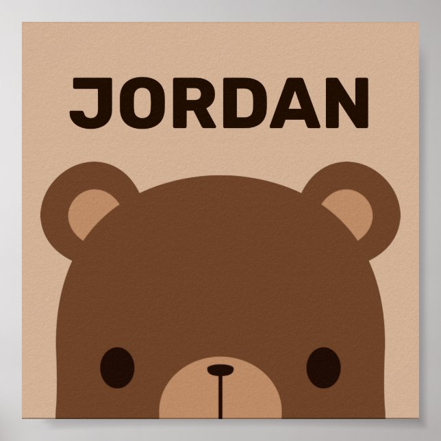 Affiche Cute Little Brown Bear with Personalized Name Post (Devant)
