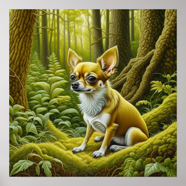 Affiche Cute Little Chihuahua Assis dans les bois (Devant)