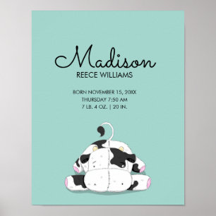 Affiche Cute Little Cow Baby Birth Stats Nursery Imprimer