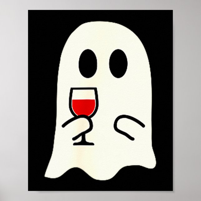 Affiche Cute Little Ghost Red Wine Gl Halloween  (Devant)