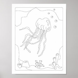 Affiche Cute Little Jellyfish Antistress Livre de colorati