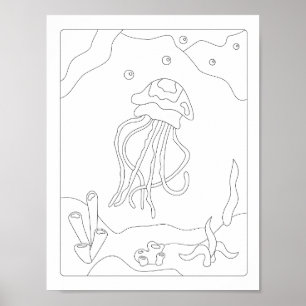 Affiche Cute Little Jellyfish Antistress Livre de colorati