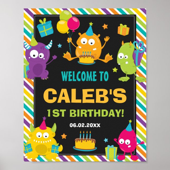 Affiche Cute Little Monsters 1er anniversaire de fête Bien (Devant)
