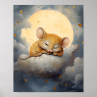 Affiche Cute Little Mouse dormir sur un nuage