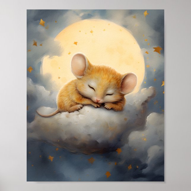 Affiche Cute Little Mouse dormir sur un nuage (Devant)